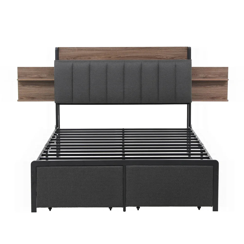 Artiss Metal Bed Frame Double Size with 2-Tier Hidden Storage with Charging Station