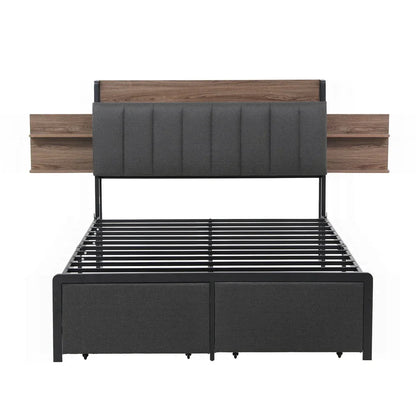 Artiss Metal Bed Frame Double Size with 2-Tier Hidden Storage with Charging Station