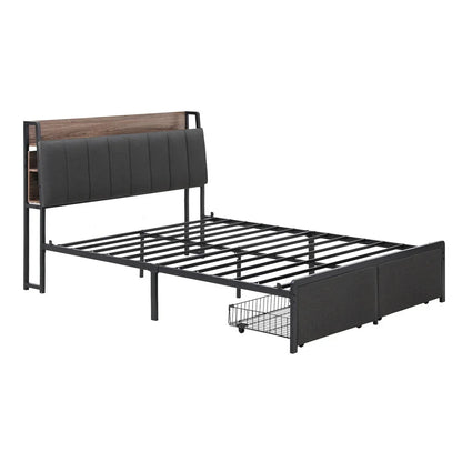 Artiss Metal Bed Frame Double Size with 2-Tier Hidden Storage with Charging Station