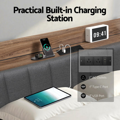Artiss Metal Bed Frame King Size with 2-Tier Hidden Storage with Charging Station