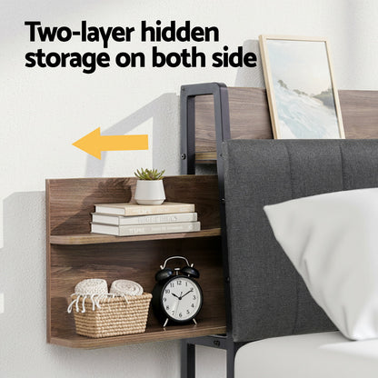 Artiss Metal Bed Frame King Size with 2-Tier Hidden Storage with Charging Station