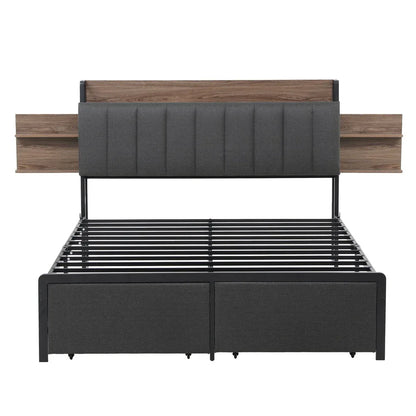 Artiss Metal Bed Frame Queen Size with 2-Tier Hidden Storage with Charging Station