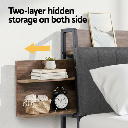 Artiss Metal Bed Frame Queen Size with 2-Tier Hidden Storage with Charging Station