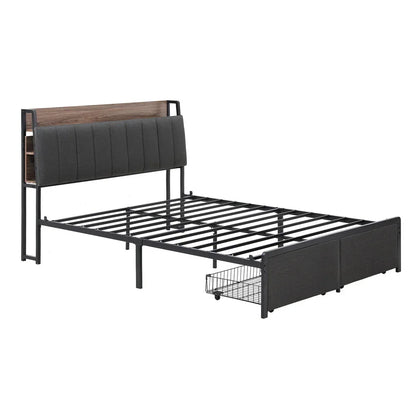 Artiss Metal Bed Frame Queen Size with 2-Tier Hidden Storage with Charging Station