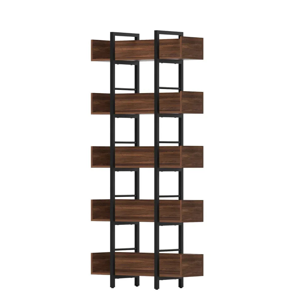 Artiss Bookshelf 5-Tier Bookcase Display Shelves Metal Storage Stand Rack Walnut - Mekamart Australia