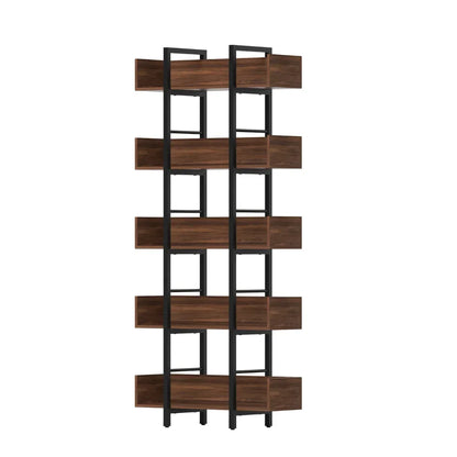 Artiss Bookshelf 5-Tier Bookcase Display Shelves Metal Storage Stand Rack Walnut - Mekamart Australia