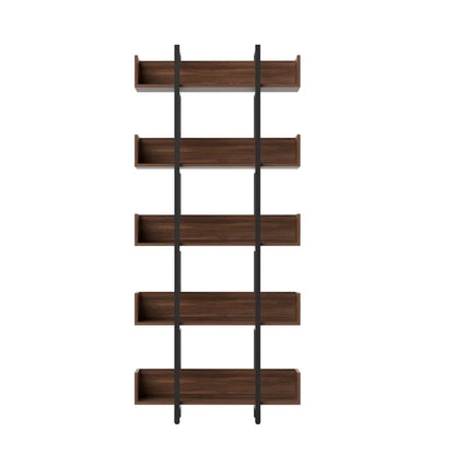 Artiss Bookshelf 5-Tier Bookcase Display Shelves Metal Storage Stand Rack Walnut - Mekamart Australia