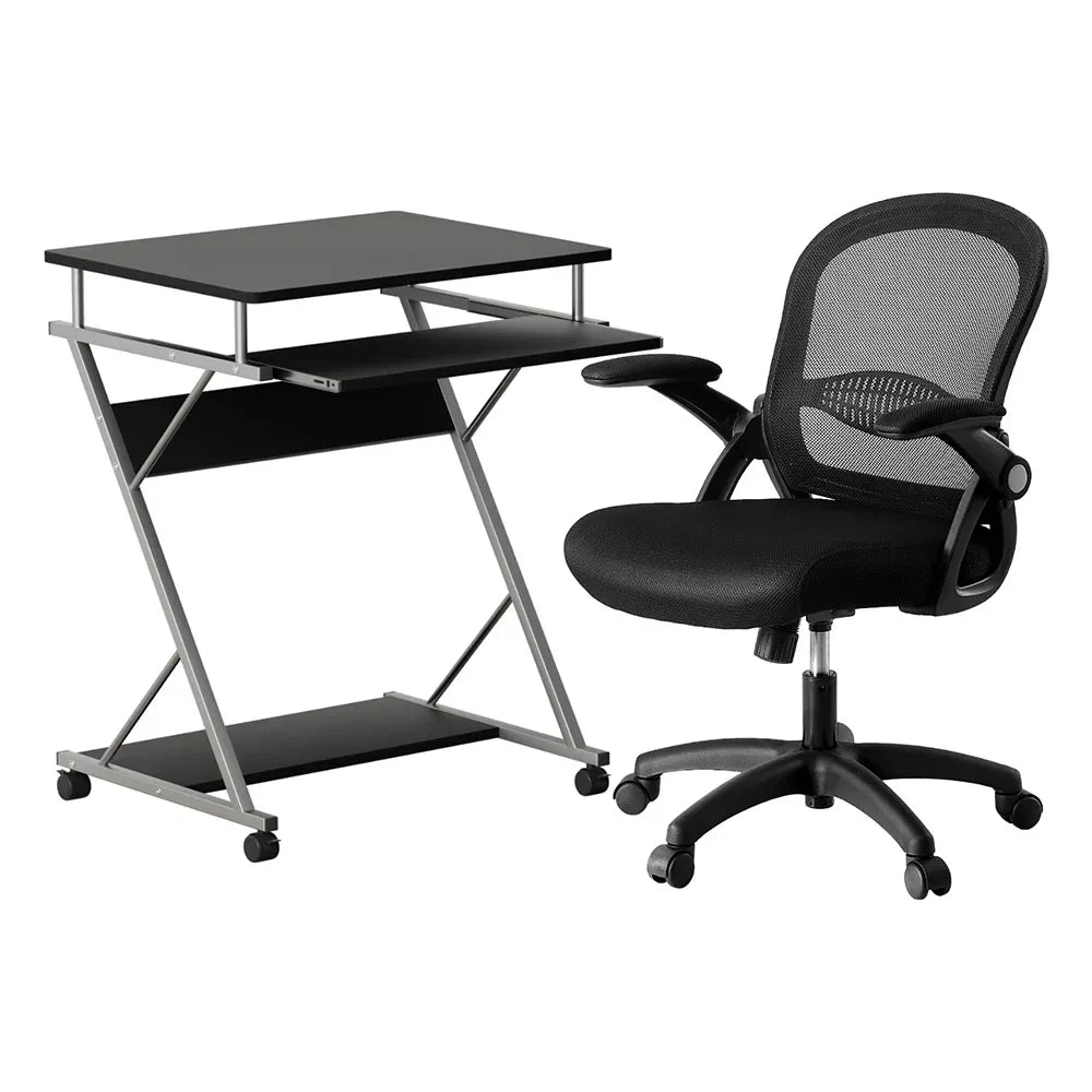 Artiss Computer Desk Mesh Office Chair Set Desks with Keyboard Shelf Try Black - Mekamart Australia