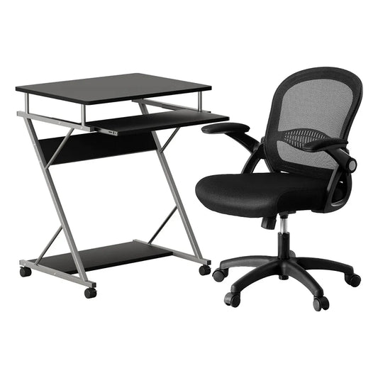 Artiss Computer Desk Mesh Office Chair Set Desks with Keyboard Shelf Try Black - Mekamart Australia
