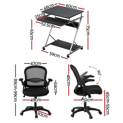 Artiss Computer Desk Mesh Office Chair Set Desks with Keyboard Shelf Try Black - Mekamart Australia