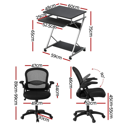 Artiss Computer Desk Mesh Office Chair Set Desks with Keyboard Shelf Try Black - Mekamart Australia