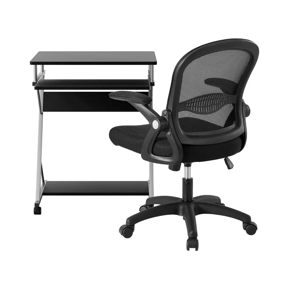 Artiss Computer Desk Mesh Office Chair Set Desks with Keyboard Shelf Try Black - Mekamart Australia