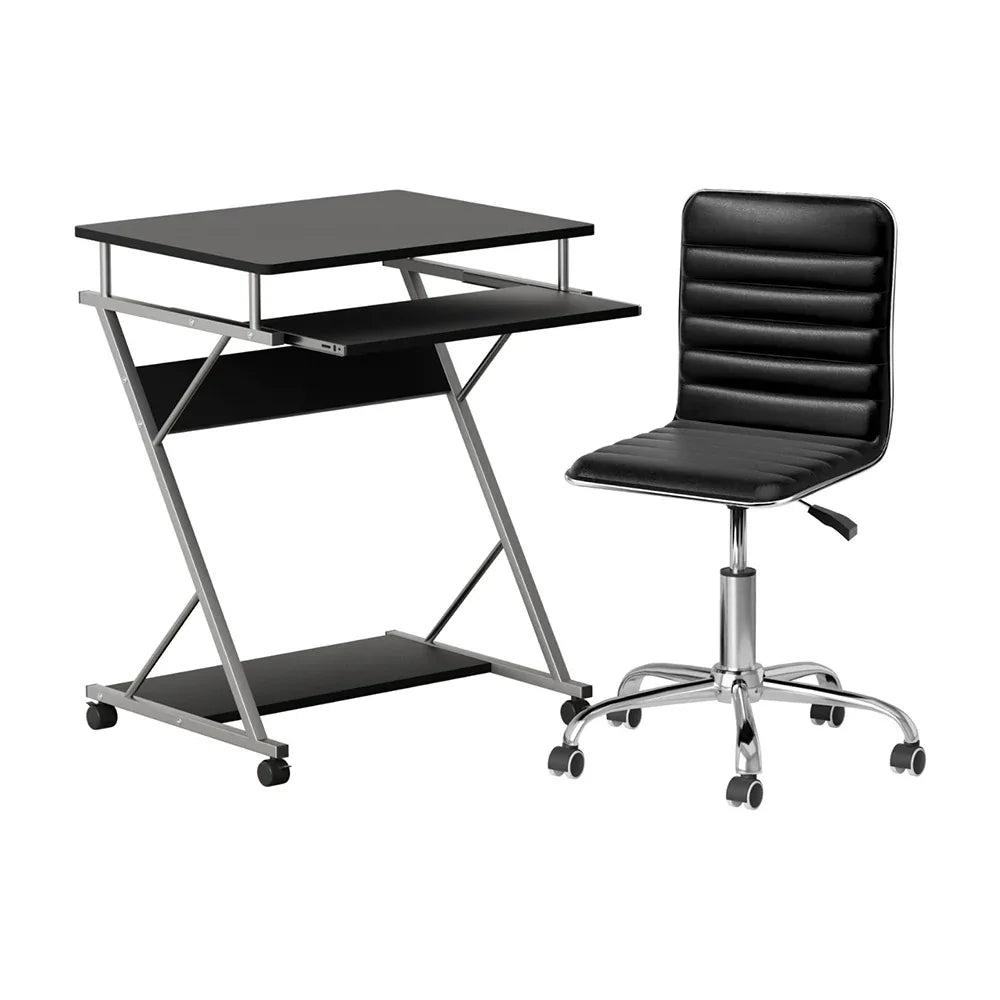 Artiss Computer Desk Office Chair Set Desks with Keyboard Shelf Try Black - Mekamart Australia
