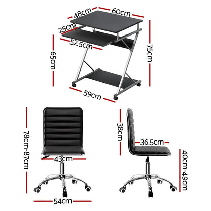 Artiss Computer Desk Office Chair Set Desks with Keyboard Shelf Try Black - Mekamart Australia