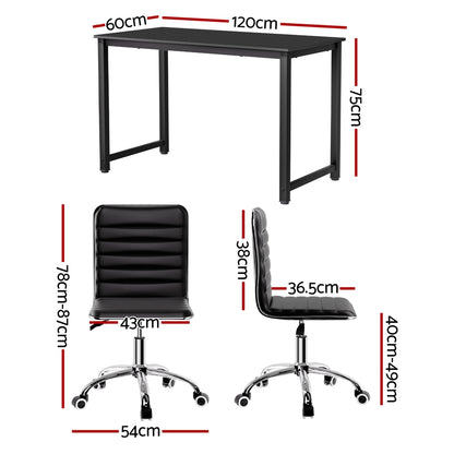 Artiss Computer Desk 120cm Executive Office Chairs Set PU Leather Low Back Black