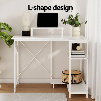Artiss Computer Desk L-Shape Home Office Study Table Open Shelves White 100CM - Mekamart Australia