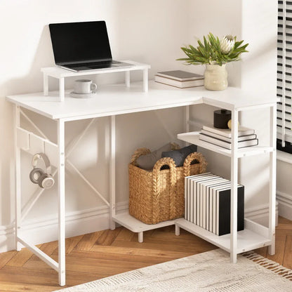 Artiss Computer Desk L-Shape Home Office Study Table Open Shelves White 100CM - Mekamart Australia