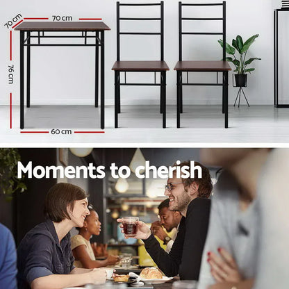 Artiss Dining Table And Chairs Set fo 3 Walnut - Mekamart Australia