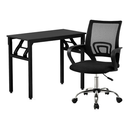 Artiss Computer Desk Mesh Office Chair Set Foldable Home Study Table Black - Mekamart Australia