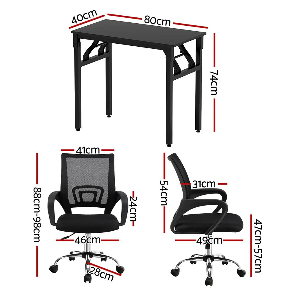 Artiss Computer Desk Mesh Office Chair Set Foldable Home Study Table Black - Mekamart Australia