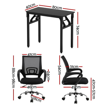 Artiss Computer Desk Mesh Office Chair Set Foldable Home Study Table Black - Mekamart Australia
