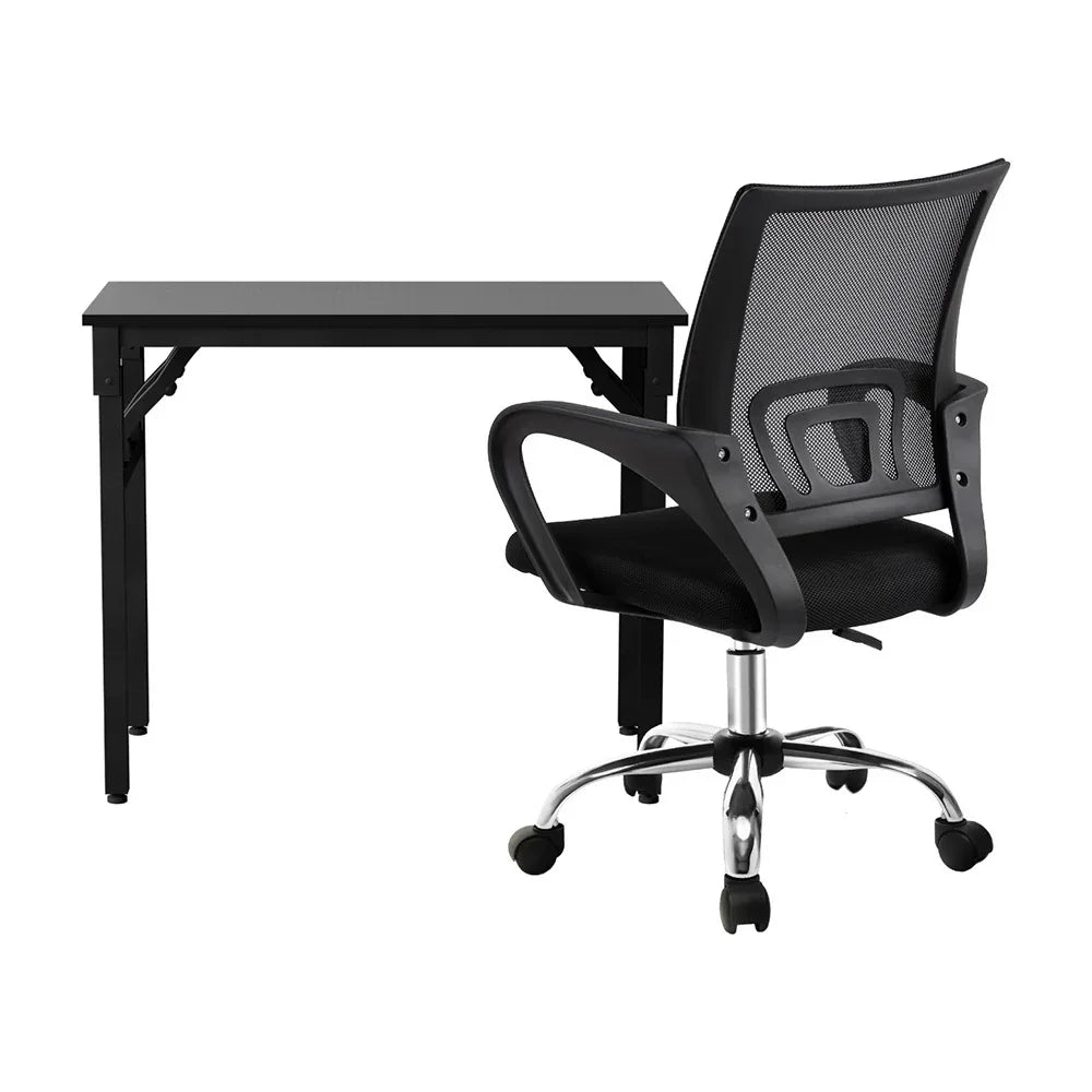 Artiss Computer Desk Mesh Office Chair Set Foldable Home Study Table Black - Mekamart Australia
