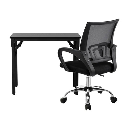 Artiss Computer Desk Mesh Office Chair Set Foldable Home Study Table Black - Mekamart Australia