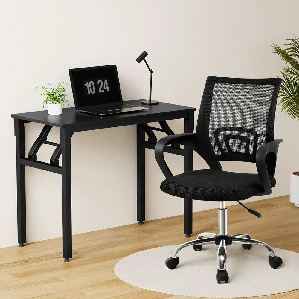 Artiss Computer Desk Mesh Office Chair Set Foldable Home Study Table Black - Mekamart Australia