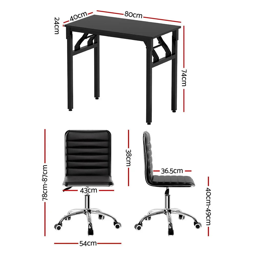 Artiss Computer Desk Office Chair PU Leather Set Foldable Home Study Table Black - Mekamart Australia