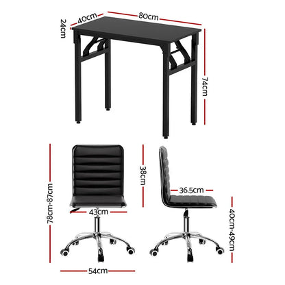 Artiss Computer Desk Office Chair PU Leather Set Foldable Home Study Table Black - Mekamart Australia