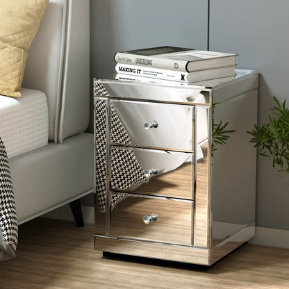Artiss Set of 2 Bedside Table 3 Drawers Mirrored Glass - PRESIA Silver - Mekamart Australia