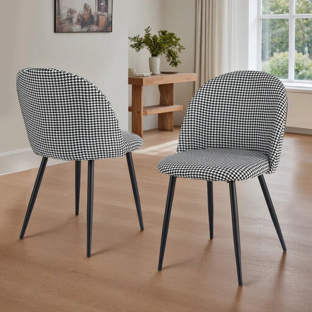 Artiss Dining Chairs Set of 2 Linen Solid Curved Houndstooth - Mekamart Australia