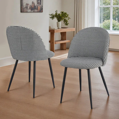 Artiss Dining Chairs Set of 2 Linen Solid Curved Houndstooth - Mekamart Australia