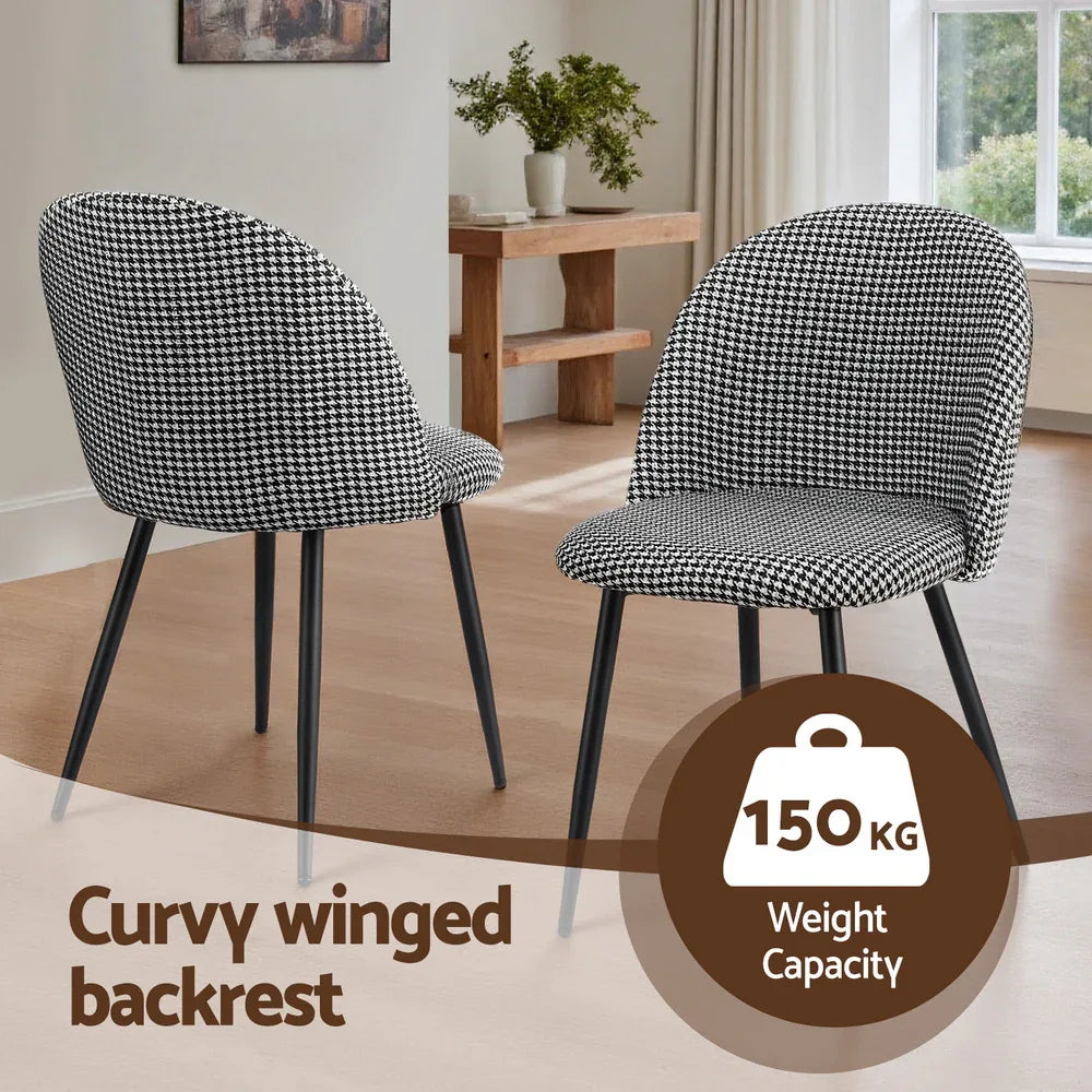 Artiss Dining Chairs Set of 4 Linen Solid Curved Houndstooth - Mekamart Australia