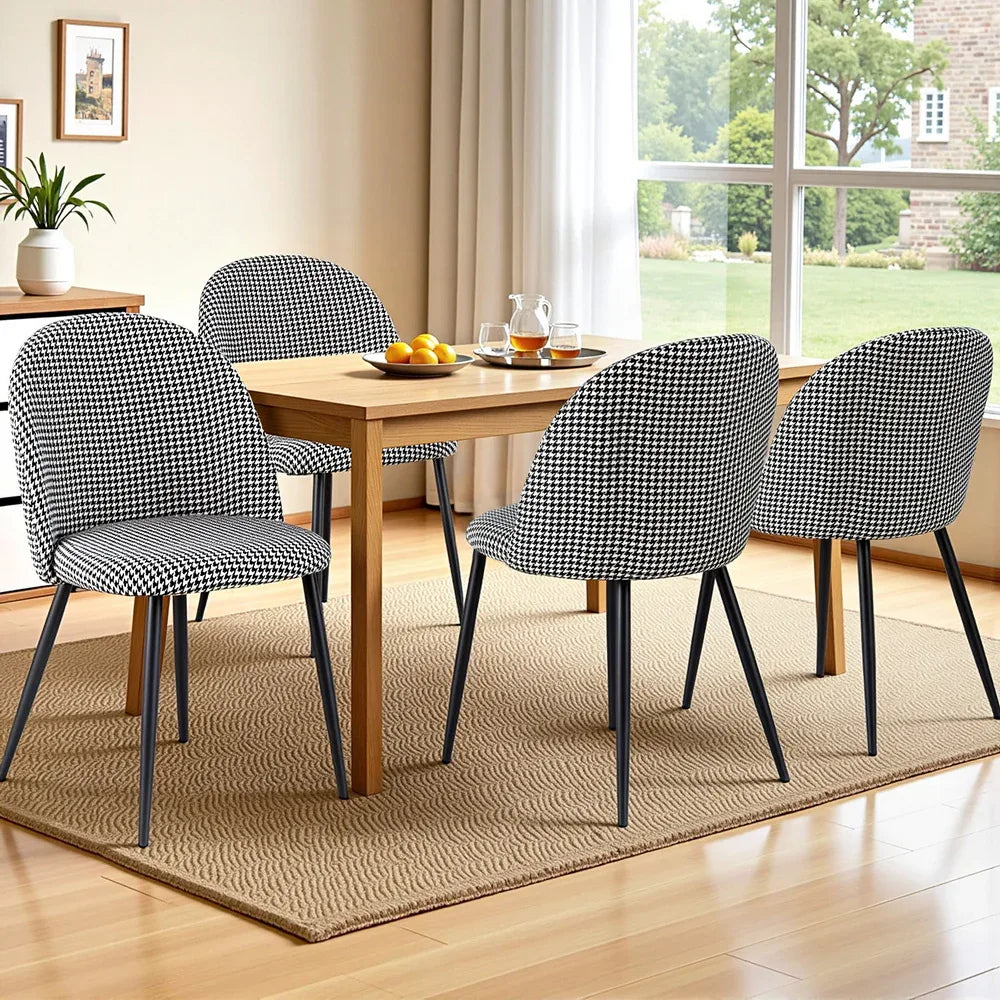 Artiss Dining Chairs Set of 4 Linen Solid Curved Houndstooth - Mekamart Australia