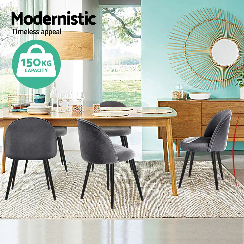 Artiss Dining Chairs Set of 4 Velvet Solid Curved Dark Grey - Mekamart Australia