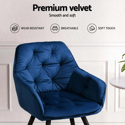 Artiss Dining Chairs Set of 4 Velvet Diamond Tufted Armchair Blue - Mekamart Australia