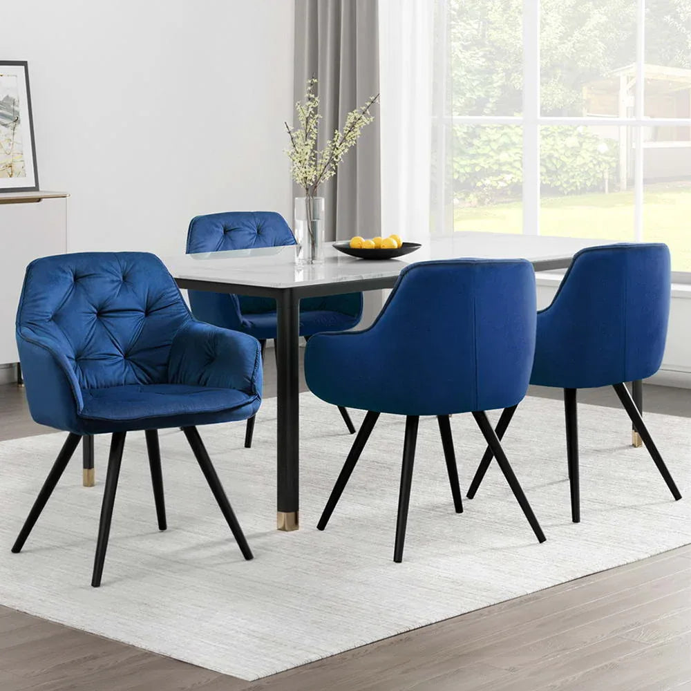 Artiss Dining Chairs Set of 4 Velvet Diamond Tufted Armchair Blue - Mekamart Australia