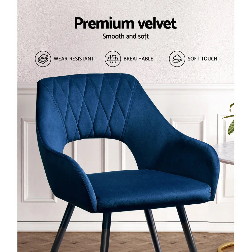 Artiss Dining Chairs Set of 2 Velvet Hollow Armchair Blue - Mekamart Australia