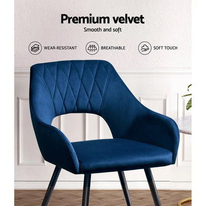 Artiss Dining Chairs Set of 2 Velvet Hollow Armchair Blue - Mekamart Australia