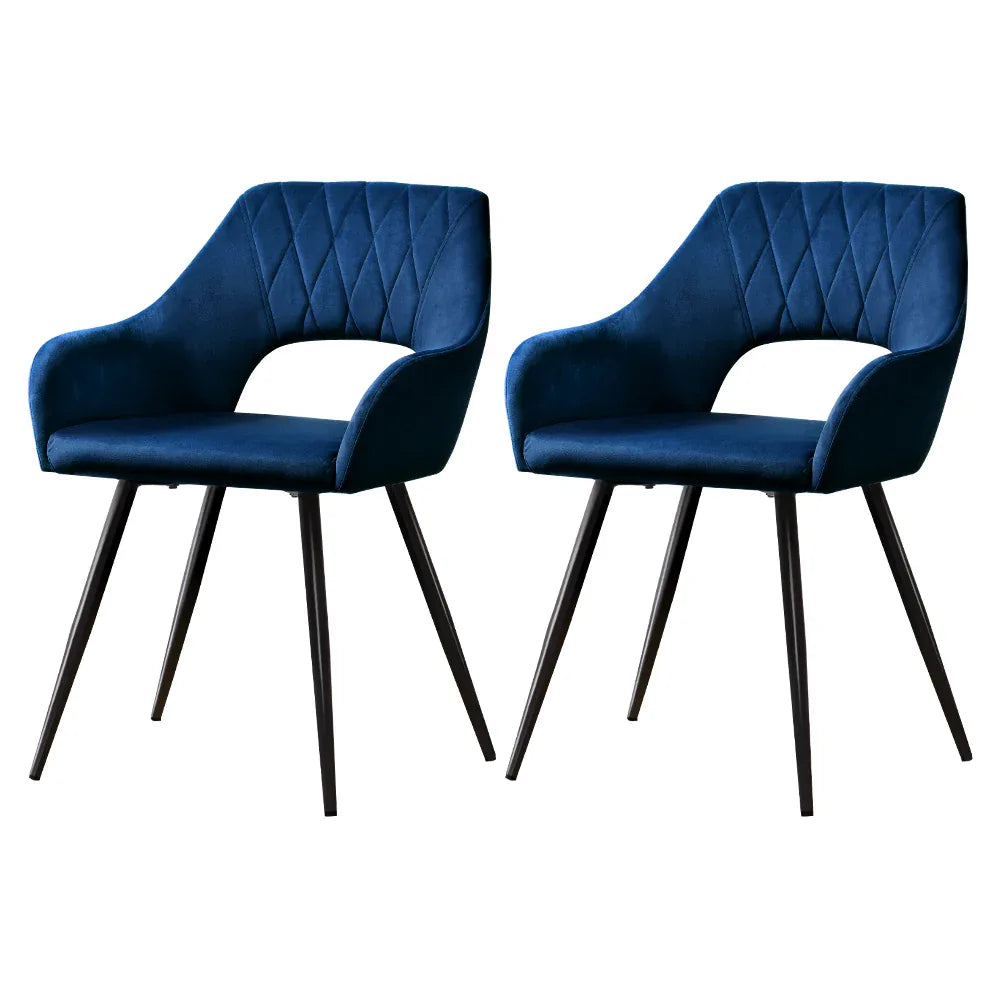 Artiss Dining Chairs Set of 2 Velvet Hollow Armchair Blue - Mekamart Australia