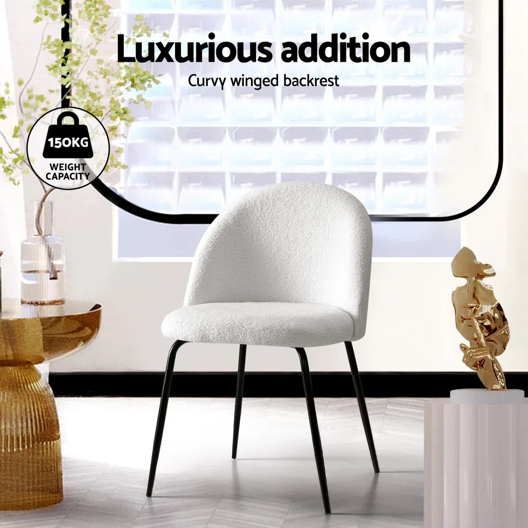 Artiss Dining Chairs Set of 4 Sherpa Boucle White - Mekamart Australia