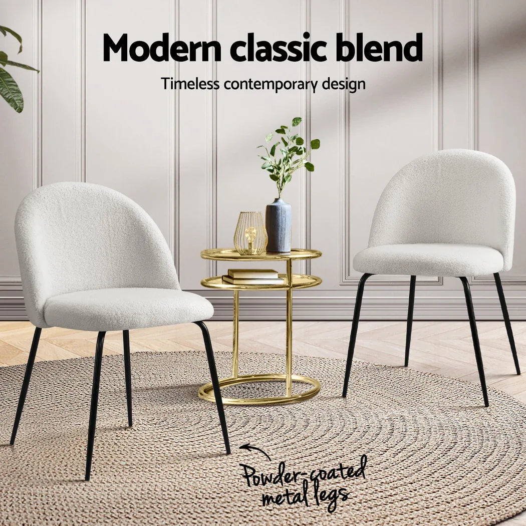 Artiss Dining Chairs Set of 4 Sherpa Boucle White - Mekamart Australia