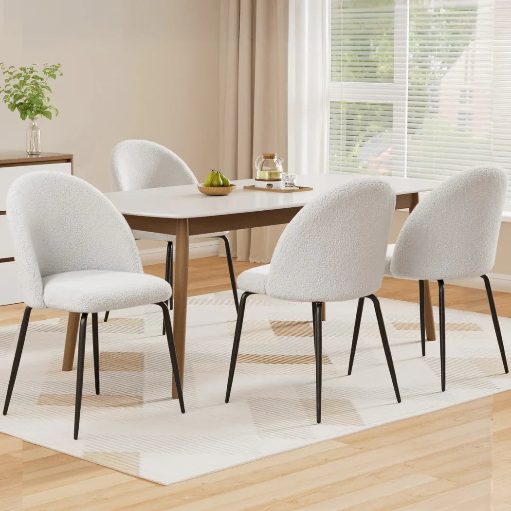 Artiss Dining Chairs Set of 4 Sherpa Boucle White - Mekamart Australia