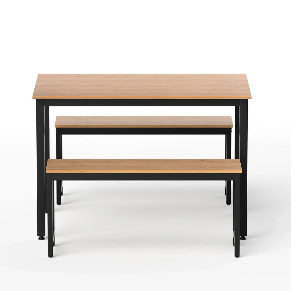 Artiss Dining Table and Chairs Set 3PCS Kitchen Metal Desk Bench Natural Oak - Mekamart Australia