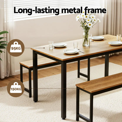 Artiss Dining Table and Chairs Set 3PCS Kitchen Metal Desk Bench Natural Oak - Mekamart Australia