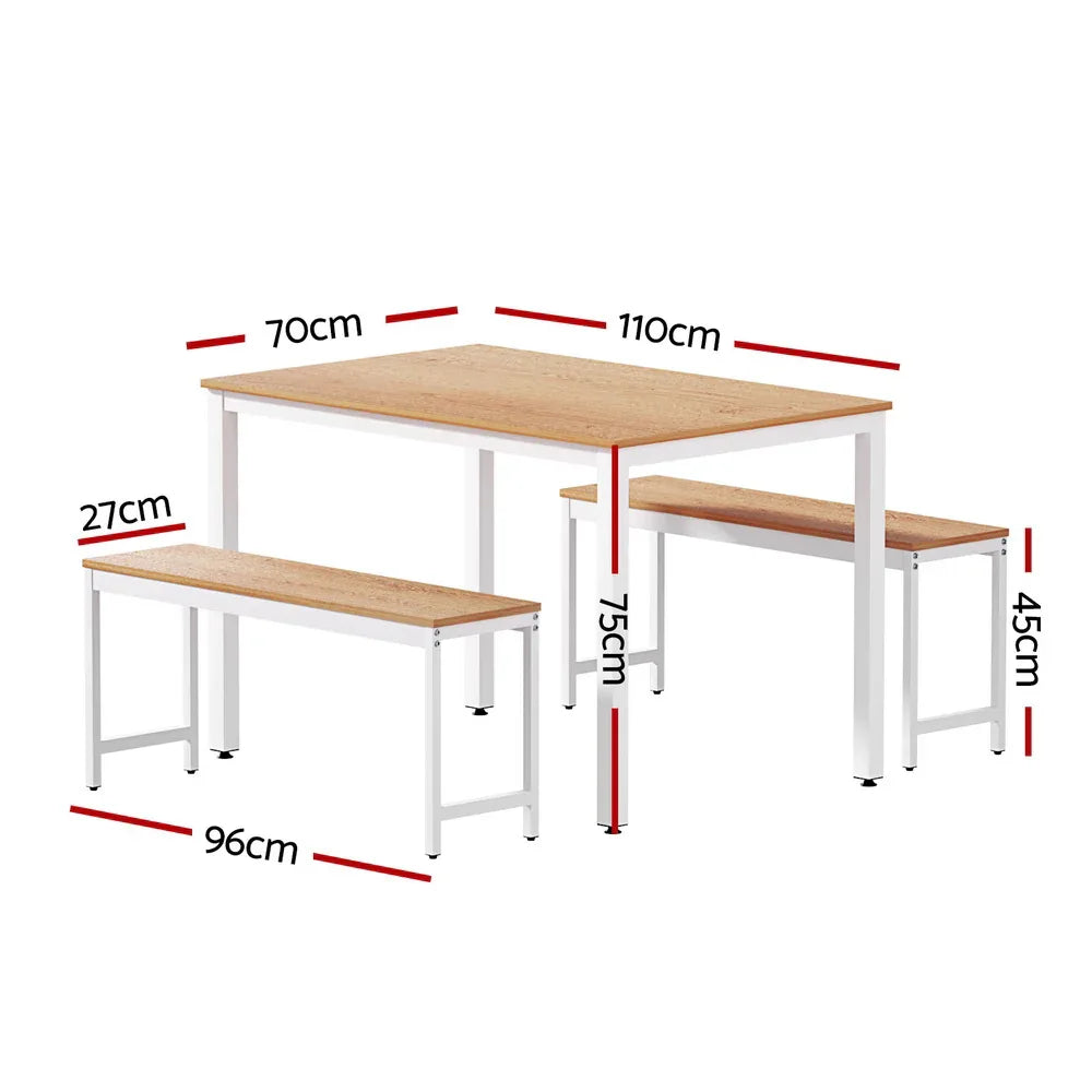 Artiss Dining Table and Chairs Set 3PCS Metal Desk Bench Sets Kitchen Furniture - Mekamart Australia