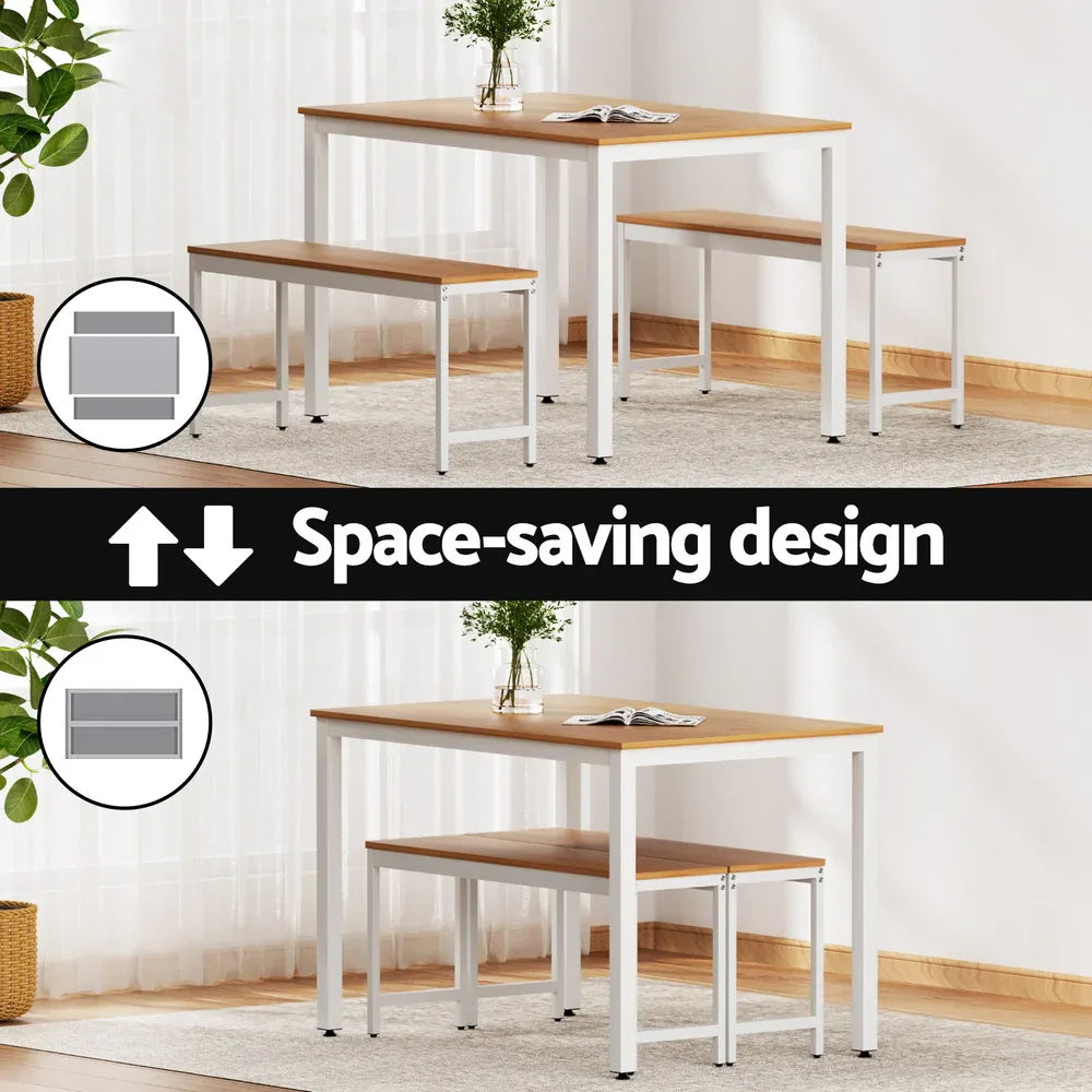 Artiss Dining Table and Chairs Set 3PCS Metal Desk Bench Sets Kitchen Furniture - Mekamart Australia