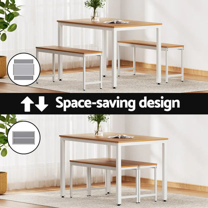 Artiss Dining Table and Chairs Set 3PCS Metal Desk Bench Sets Kitchen Furniture - Mekamart Australia