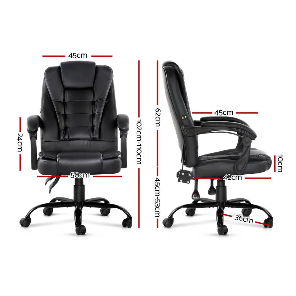 Artiss Massage Office Chair Executive Computer Gaming Chairs Black PU Leather - Mekamart Australia